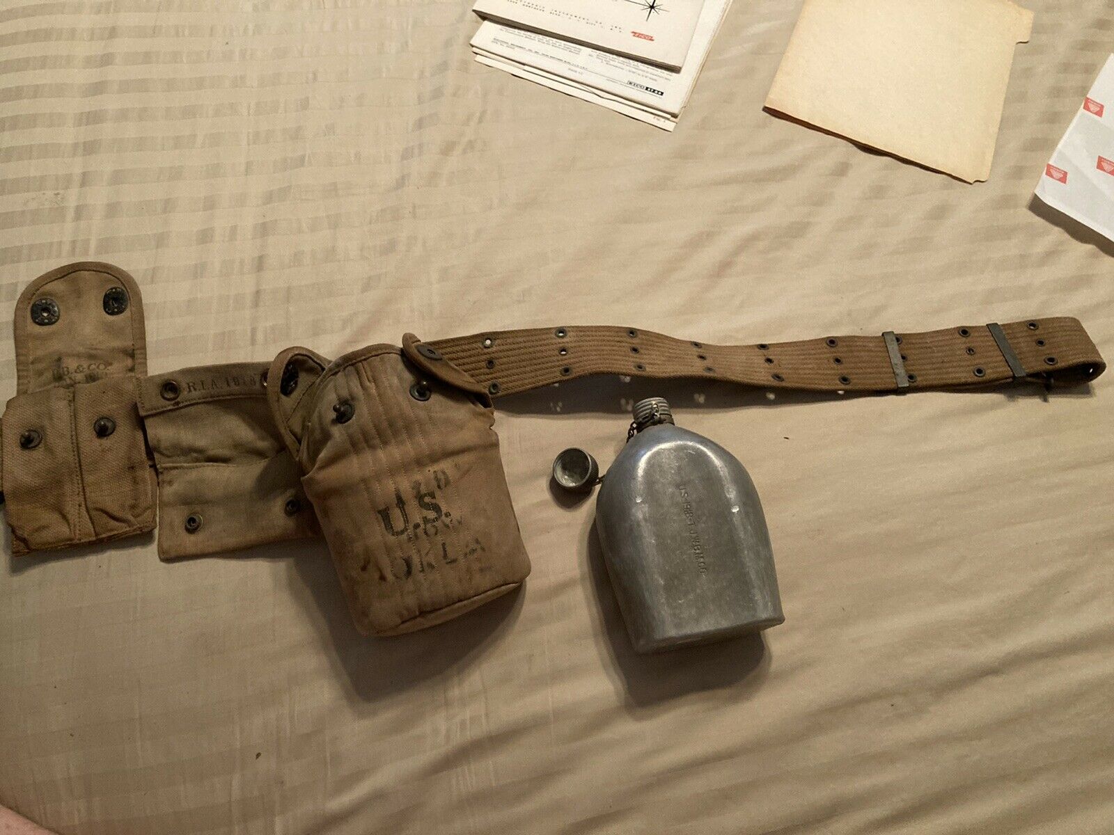 Original Ww1 U.s. Army Canteen Carrier Ammo Pouches Belt 1918  Cup