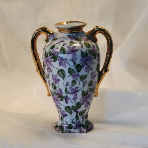 Arnart 5th Avenue Royal Chintz Purple Floral Double Handle Vase 5" Violets