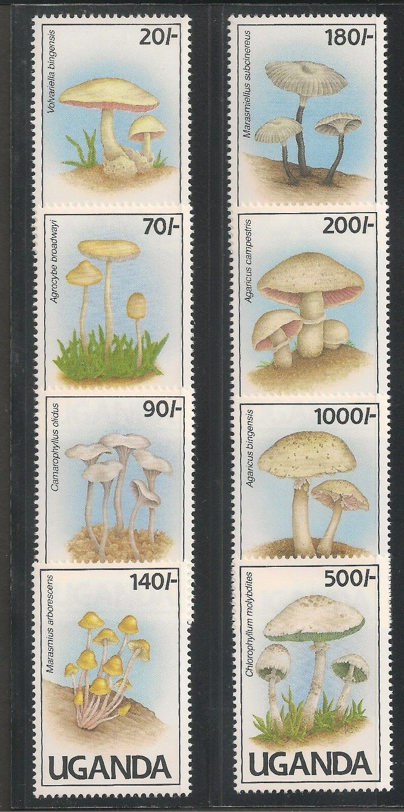 Uganda #938-945 (a116) Vf Mnh - 1991 20sh To 1000sh Mushrooms / Fungi