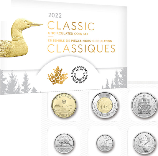 2022 Canada Classic Unc Mint Set. 6 Coins Nickel To Toonie. $2 $1 50c 25c 10c 5c